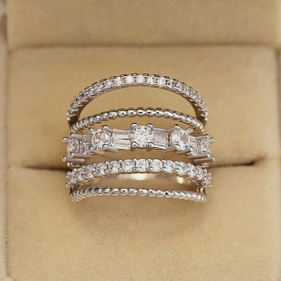 FINAL SALE WHITE SAPPHIRE SilverMULTI LAYERED RING - Picture 4 of 6